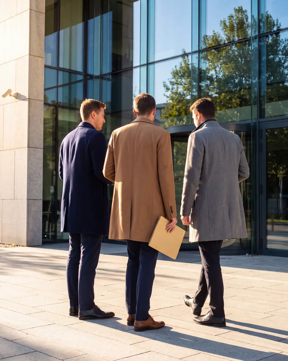 A small business group pausing outside a building in Ljubljana