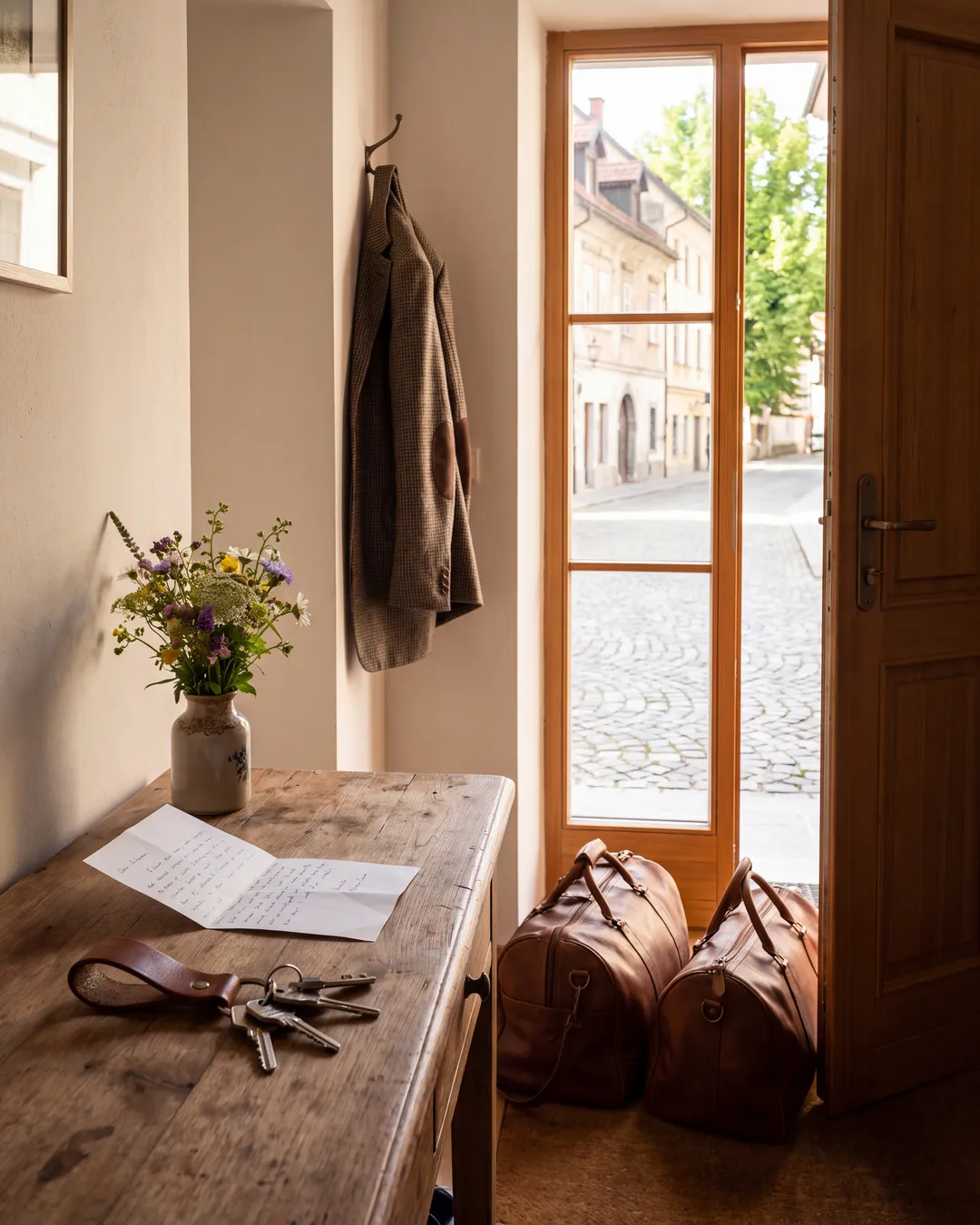 Keys and documents on a table at the handover of a long-term rental